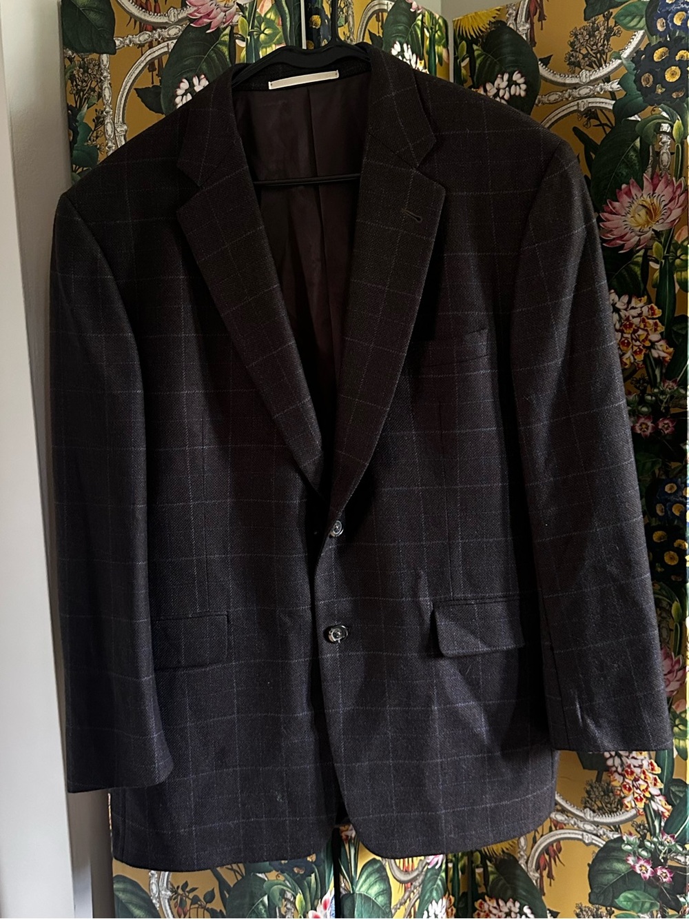 Burberry Dark Brown Baby Blue Windowpane Plaid Sport Coat Wool 42S Kensington